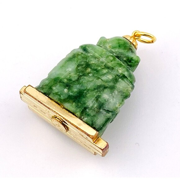 Winnard  Carved Spinach Jadeite Jade Buddha Gold Filled Pendant Signed Vintage - Picture 4 of 4